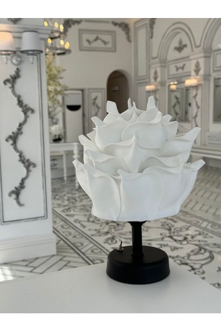 Dekor Yapay Eva Çiçeği Kablosuz Masa Lambası Üst Beyaz-alt Siyah 9v Pil 75-90 Saat