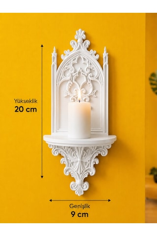 Gotik Katedral Duvar Şamdanlığı Dekoratif Mumluk Duvara Monte Gotik Duvar Dekoru 20x9 Cm Beyaz Gotik Katedral Duvar Şamdanlığı Dekoratif Mumluk Duvara Monte Gotik Duvar Dekoru 20x9 Cm Beyaz