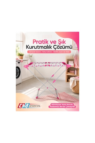 Cnr Çamaşır Kurutmalık Askısı Vena Özel Pp Kaplı Paslanmaz Borulu Alüminyum Asma Borulu Çamaşırlık Pembe