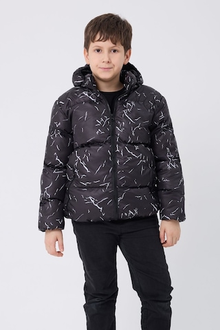 Erkek Çocuk Siyah Çıkabilir Kapüşonlu Su Ve Rüzgar Geçirmez Cepli Kışlık Şişme Mont & Kaban & Parka Siyah