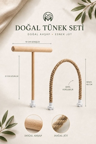 2'li Doğal Ahşap Kuş Tüneği Seti 40 Cm Şekil Alabilen Esnek Jüt T