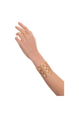 Kadın Mat Altın Kaplama Dikdörtgen Formlu Tasarım Bileklik & Yüzük Seti Altın