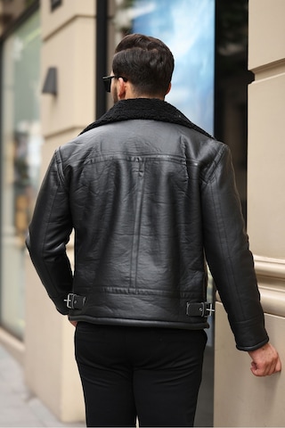 Erkek Napa Deri Çapraz Fermuarlı İçi Full Kürklü Slim Fit Mont & Ceket Siyah - Siyah