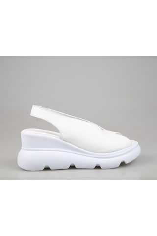 Zeyn 7672 Hakiki Deri Beyaz Kadın Sandalet
