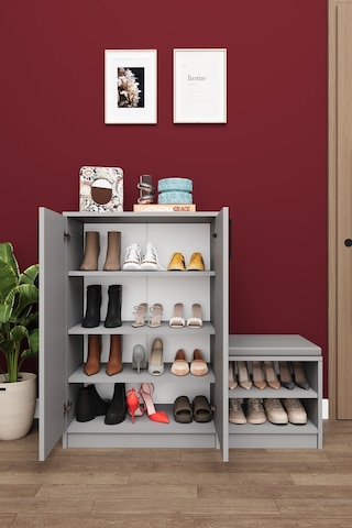 Asra Trend Puflu Ayakkabılık A-23 %100 MDF Minderli Geniş Portmanto Kül Gri