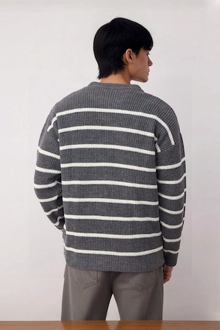 Frm Casual Erkek Kalın Triko Dokulu Bisiklet Yaka Çizgili Oversize Se Antrasit