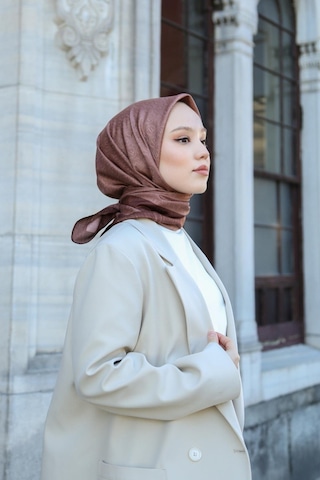Eşarp - Premium Lux Original Monogram Eşarp İpek Vual, Yüksek Kalite, Hafif, Rahat, Şık, Scarf Kahverengi