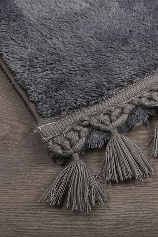 Antrasit Fluffy Düğüm Saçaklı Post Peluş Halı Kaymaz Taban