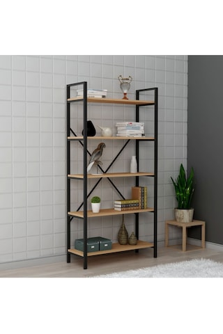 Hera 5 Raflı Metal Geniş Kitaplık Atlantik Çam 90cm