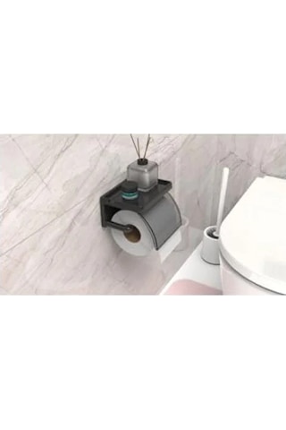 Yapışkanlı Kapaklı Tuvalet Kağıdı Askısı, Siyah Plastik 16.5 x 12.2 x 11.2 CM