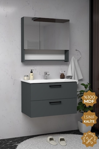 Teta Home Batum 80 Cm Mdf Banyo Dolabı Seti Antrasit