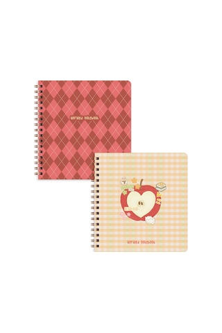 15x16 Spiralli Karton Kapak 2'li Düz Çizgisiz Not Defter Seti - Elma Çok Renkli