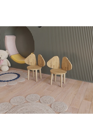Çocuk Sandalyesi Çocuk Oturağı Fil Kulaklı Ahşap MDF Sandalye Montessori Sandalye 2 Lİ Kahverengi