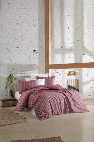 Organik Keten Çift Kişilik Nevresim Takımı Bordo