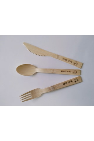 İsme Özel Tasarımlı Ahşap Bambu Kullan At Çatal Kaşık Bıçak Seti 24 Adet 17 Cm 8 Çatal +8 Kaşık +8 Bıçak Bej