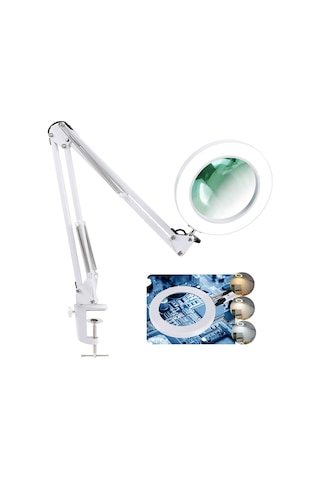 Işık Ve Stand İle Büyüteç, 5 İnç 10x Gerçek Cam Lens, 3 Renk Modu Led Masa Lambası