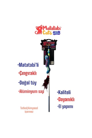 Al. Saplı Wormy Kedi Oltası, Sesli Peluş Kedi Oyuncaklı - Doğal Matatabi Içerikli