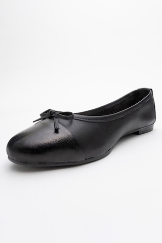 Luvishoes Luvi Shoes Jens Siyah-siyah Cilt Hakiki Deri Fiyonklu Kadın Babet Ayakkabı Siyah