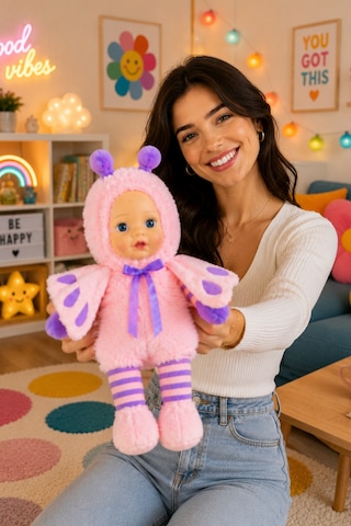 Sevimli Bebek Yüzlü Arı Peluş Oyuncak Arı Kostümlü Büyük Boy Bebek 35 Cm Pembe