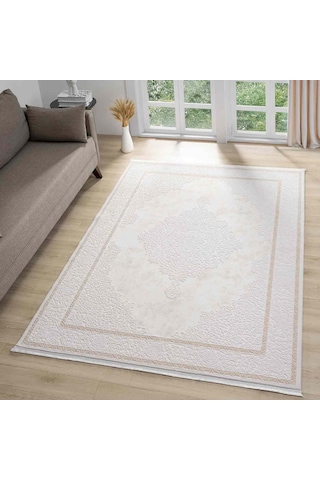 Krem Bej Klasik Madalyon Desenli Halı - Mk0562bjl