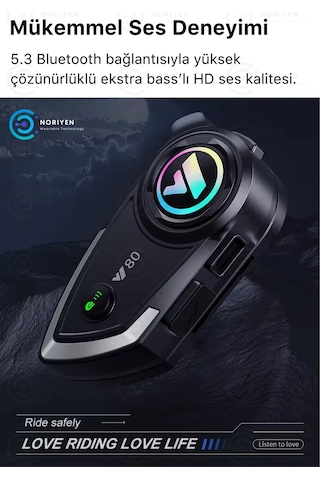 Y80 Yeni Nesil Motosiklet Kask Interkom Mikrofonlu Gürültü Engelleyici Işıklı 5.3 Bluetooth Kulaklık