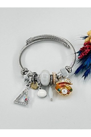 Bhs Life Kadın Charmlı Pembeli Beyaz İstiridye İncili Çelik Bileklik