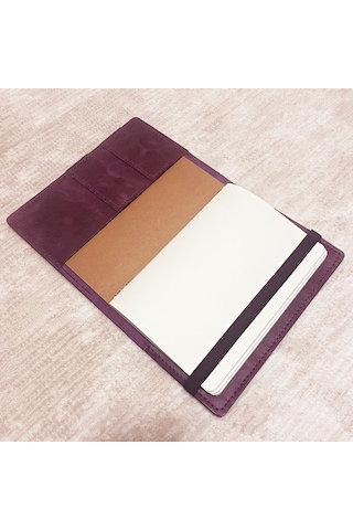Bilikolik Hakiki Deri A5 Defter Kılıfı, El Yapımı, Telefon Cepli Ajanda Organizer, Defter Ve Kalem Dahil Mor
