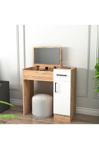 Arnetti İnci Aynalı Makyaj Masası Atlantik Çam Beyaz