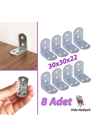 8 Adet Mobilya Eşya Dolap Duvar Sabitleyici Köşe Bağlantı L Demir Gönye Deprem Güvenliği 30x30x22mm