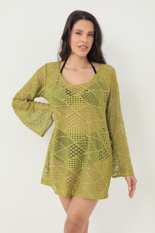 Kolları Volanlı Elbise Haki