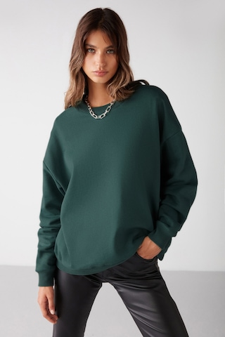 Grimelange Susana - Kadın Bisiklet Yaka Içi Polarlı Oversize Fit Basic Koyu Yeşil Sweatshirt