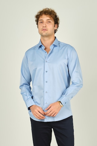Figs Erkek Slim Fit Uzun Kollu Pamuklu Parlak Kumaş Gömlek 0013 Mavi Mavi