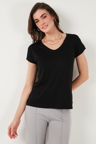 Lela V Yaka Relaxed Fit Yırtmaç Detaylı 2'Li Paket Bayan Bluz 5862000S2 Siyah-Çağla