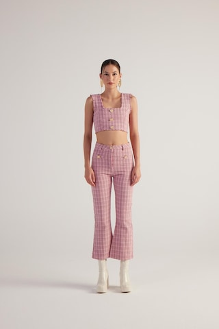 Holly Lolly İspanyol Kesim Tüvit Tweed Pantolon Pembe