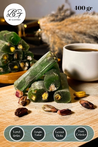 Elmalı Fıstıklı Çifte Kavrulmuş Fitil Lokum - Türk Lokumu - 400 Gr