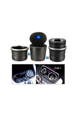 Araç Içi Işıklı Küllük 2 Parça Siyah Renk Kapaklı Araba Küllüğü O