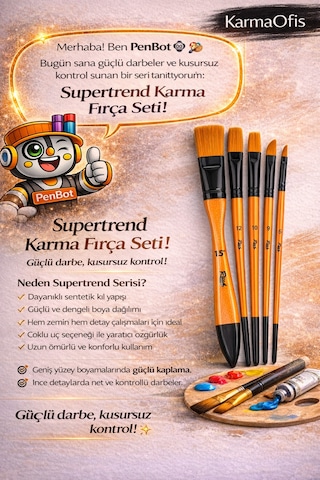 Supertrend Karma Fırça Seti 6 Lı Set 8 Zemin, Kedi Dili Ve Yan Kesik Uçlu Profesyonel Boya Fırçası