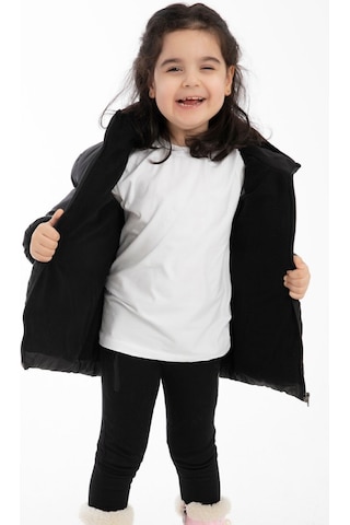 Kız Çocuk Siyah Içi Polarlı Kapüşonlu Su Geçirmez Rüzgara Dayanıklı Şişme Kışlık Mont Siyah