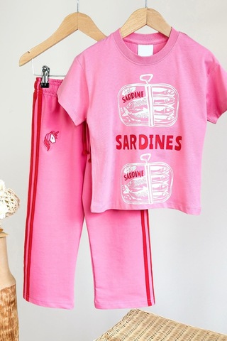 Monila Kız Çocuk Pamuklu Pembe Baskılı T-shirt Ve Eşofman Alt Üst Takım