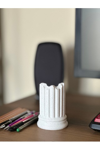 Sütun Kalemlik & Masa Düzenleyici - Hediyelik 9,5 Cm Mermer Beyazı