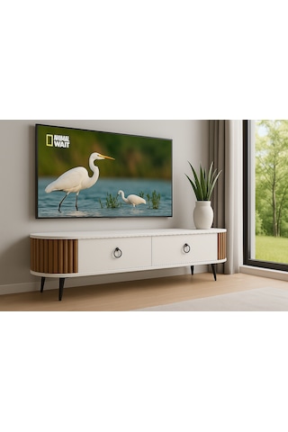 Linea Tv Ünitesi 150 Cm Lik Oval Dekoratif Tv Ünitesi Beyaz