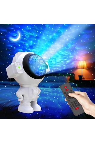 Upway Astronot Bluetooth Hoparlör Galaksi Yıldız Projektör Kumandalı Gece Lambası Beyaz