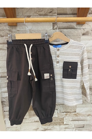 Lacıel Parıs Paraşüt Pantolonlu Erkek Çocuk Eşofman Takım Kahverengi