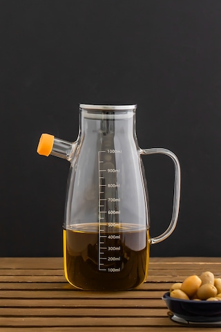 Porsima 2092 Metal Kapaklı Vakumlu Ölçekli Borosilikat Cam Yağdanlık Yağlık Sirkelik 1000ml Şeffaf