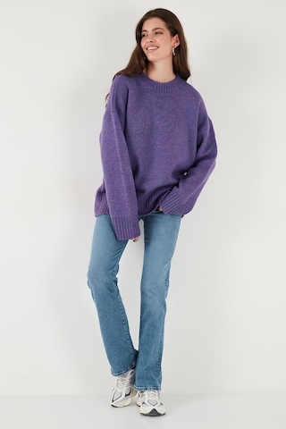 Lela Regular Fit Bisiklet Yaka Basic Triko Bayan Kazak 4616213 Mor