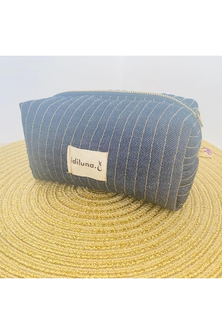 İdiluna Lacivert Denim Kapitoneli Ve Astarlı Şık Makyaj Çantası