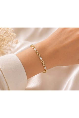 Cm Jewelry Zirkon Taşlı Sonsuzluk Bileklik Gold Şık Kadın Bileklik Altın