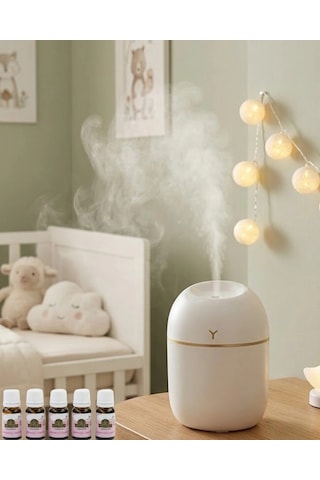 Kompakt Mini Hava Nemlendirici 5 Esans Hediyeli Led Işıklı Usb Aromaterapi Cihazı Renkli