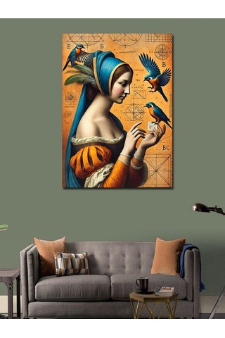 Kanvas Tablo Mavi Kuş Ve Kadın 50cmx70cm