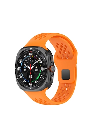 Galaxy Uyumlu Watch Ultra 47mm Nrtk Krd-119 Delikli Tasarım Silikon Kordon-turuncu